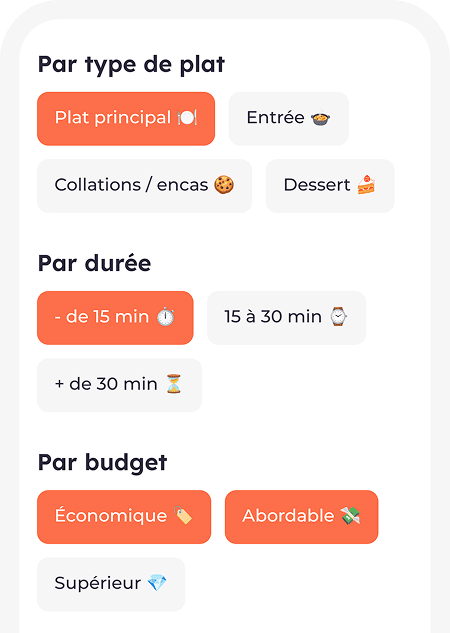 Aperçu du filtrage des recettes sur Airfry Addict