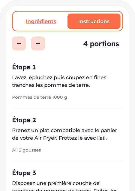Aperçu de la liste d'instructions sur Airfry Addict